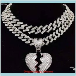 & Pendants Jewelrymen Women Hip Hop Iced Out Bling Heart Pendant Necklace With 1M Miami Cuban Chain Necklaces Fashion Hiphop Jewellery Drop De