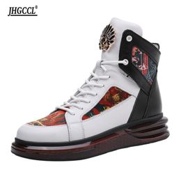 Новые подлинные кожаные мужчины Boots Boots Fashion High Top Casual Casual Sneakers Zapatillas Personality Street Style Men Shoes A31