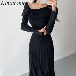 Kimutomo Elegant Women Knitted Dress Autumn Winter Fashion Female Solid Asymmetrical Slim High Waist Vestidos De Mujer 210521