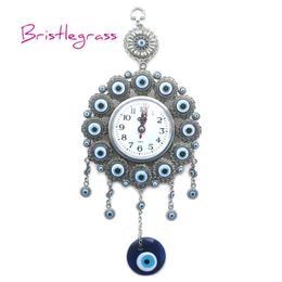 BRISTLEGRASS Turkish Nazar Blue Evil Eye Quartz Wall Clock Hanging Pendants Amulets Lucky Charms Blessing Protections Home Decor 210325