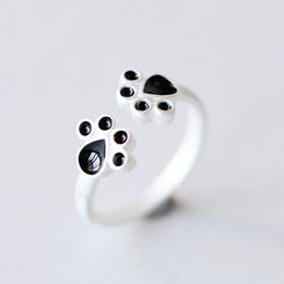 Cute Double Cat Dog Bear Paw Opening Finger Ring for Women Girls Trendy Animal Jewellery alloy Baby Footprints Rings nice gifts