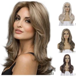 22 inches Synthetic Wig Mix Color Simulation Human Hair Wigs Wave perruques de cheveux humains WIG-058