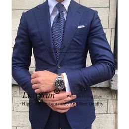 Men's Suits & Blazers Navy Blue Slim Fit Mens 2 Pieces Formal Business Blazer Classic Wedding Groom Tuxedo Male Jacket Pants Set Costume Hom