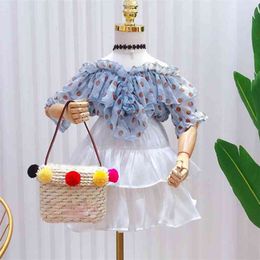 Summer Girls' Clothing Sets Chiffon Suit Polka Dot Short-sleeved T-shirt Skirt 2PCS Baby Kids Clothes Children 210625