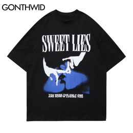 Tshrits Streetwear Graffiti Sweet Lies T-Shirts Hip Hop Harajuku Casual Cotton Short Sleeve Tees Summer Fashion Tops 210602