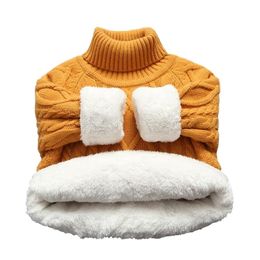 children Clothes baby boys cotton Warm Pullovers velvet thicken Winter turtleneck Knitted Loosen jacket 1-11T sweater babi girl 211104