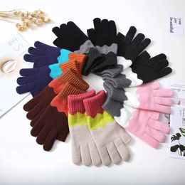Autumn Winter Warm Plush Gloves Women Fashion Knitted Wool Two-finger Gloves Unisex Stylish Soft Skin Friendly Printed Mittens