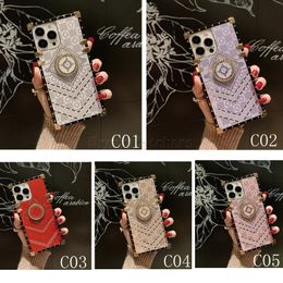 Phone Cases Shockproof Stylish Luxry Clear Square Trunk Cell Covers For iPhone13 12 11 Plus X XR XS Pro Max Mini SE2 Diamond Set Checkerboard With Holder