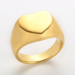 Cluster Rings Stainless Steel Gold Filled Love Heart Chunky Hexagon Geometric Signet Ring For Women Minimalist Trendy Jewellery Gifts