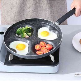Frying Non-stick Pan Four-hole Omelette Multifunction Eggs Ham cake Maker No Oil-smoke Breakfast Grill Pot Cooking 210423