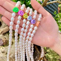 5Pcs Natural fresh water colorful happy face 2021 Style pearl smile necklace for women