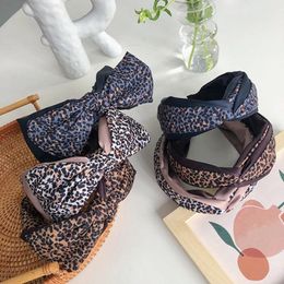 Leopard print color matching cross bow headband fashion hair accessories women fabric hook wide brim hairband boutique hair band