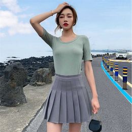 Pleated Skirt Women Preppy Style High Waist Mini A-line Tutu Skirt Female Blue Pink Kawaii Sun School Skirt Saia Faldas 210619