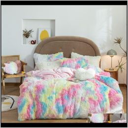 Sets Supplies Textiles Home & Garden Drop Delivery 2021 Fluffy Veet 27 Colours Bedding Set Mink Fleece Duvet Er Flat Fitted Sheet Pillowcases