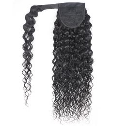 Ishow 8-28inch Body Water Wave Human Hair Extensions Wefts Pony Tail Yaki Straight Afro Kinky Curly Ponytail for Women All Ages Natural Colour Black