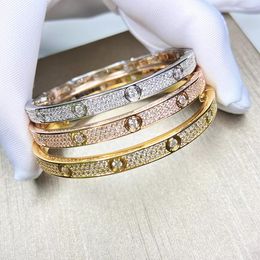 Bangle Luxury Fine Brand Pure 925 Sterling Silver Jewellery for Women Easy Lock Rose Yellow Gold Full Diamond Love Wedding Engagement Screw Bracelet