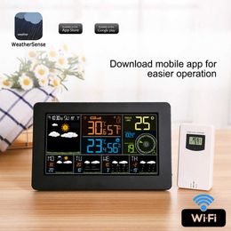 FJW4 WiFi Digital Alarm Clock Multifunctional Color Weather Station Indoor Outdoor Thermometer Hygrometer Monitor APP Control 210719
