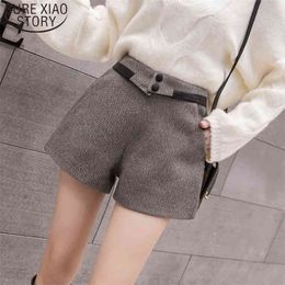 High Waist Casual Plus Size Elegant Loose Shorts Femme Winter Wool Women Streetwear Ladies 7777 50 210506