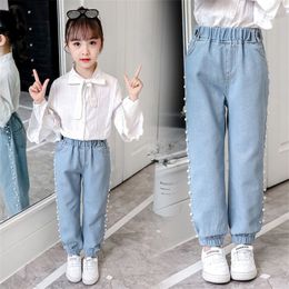 Jeans For Girl Pearls Kids Jean Girls Spring Autumn Children Casual Style Clothes Girl 20220219 H1