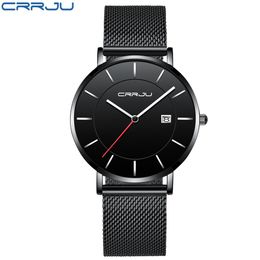 CRRJU Arrival silm Men sports Watches Business Waterproof Simple Gift WristWatches Male Relogio Masculino Men black Clock 210517