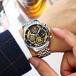 2021 Fashion Men Watch Calendar Stainless Steel Top Brand Luxury Sports Chronograph Quartz Watch Relogio Masculino