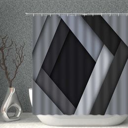 Modern Lrregular Splicing Shower Curtain Polyester Fabric Waterproof Bathroom Curtains Geometric Printing Pattern Shower Curtain 210609