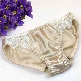 3pcs/lot women pure silk sexy panties 100% silk briefs for lady women with lace underwear high quality 210730