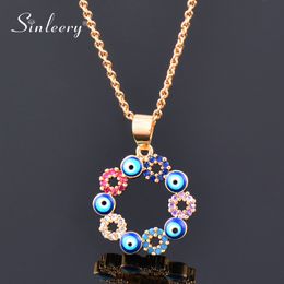 SINLEERY Turkey Blue Evil Eye Round Circle Pendant Neckalce On Neck For Women Drop 2021 XL075 SSK