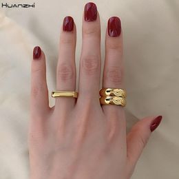 Wedding Rings HUANZHI 2021 Simple Gold Double Loop Wide Geometric Circle Smooth For Women Party Jewelry