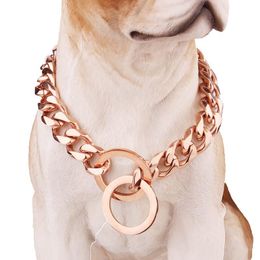 Dog Collars & Leashes 12mm Width Gold Choke Collar Luxury Wedding Pet Necklace Pug Accessories Stainless Steel Heavy Duty P Chain For Large