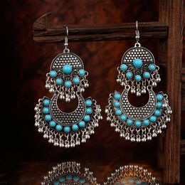 Women Vintage Earrings Ethnic Hollow Flower Gypsy Tassel Dangle Earring Femme Indian Jewelry Trible Earring Accessories