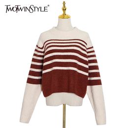 Korean Striped Sweater For Women O Neck Long Sleeve Casual Knitting Pullovers Female Fashion Clothing Style 210524