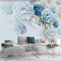 Custom Wallpaper Nordic Style Hand-painted Peony Floral Pastoral Mural Living Room TV Background Wall Painting Papel De Parede 210722