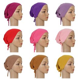 Modal Cotton Muslim Underscarf Hijabs Inner Caps Tie Back Elastic Solid Colour Bonnet Headscarf