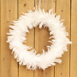 Decorative Flowers & Wreaths 1x 30cm White Feather Christmas Wreath Front Door Decoration Ornaments Wedding Birthday Party Home