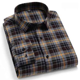Pure Cotton Classical men's plaid casual warm shirts full sleeve brushed fabric soft comfortable regular fit male 210721