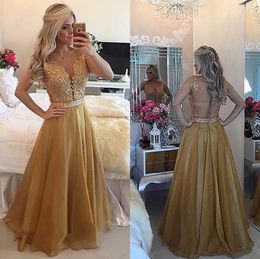 2022 Chiffon Prom Dresses Beaded Lace Applique Sheer Back Sleeveless Formal Long O-Neck Floor Length Evening Gowns Plus Size