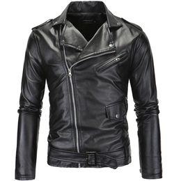 MenMens Locomotive Leather Jackets Fashion Male Oblique zipper Slim PU Leather & Suede Coats Outwear Leather Jackets Size 4XLMens