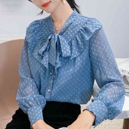 Fashion Women Blouses Ruffles V-neck Chiffon Blouse Shirt Ladies Tops Long Sleeve Blouse Women Womens Tops And Blouses C779 210426