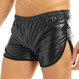 Luxury Mens Underwear Underpants Lingerie Wet Look Faux Leather Sports Boxer Shorts Back Pocket Latex Pants Gay Panties Pole Dance Briefs Drawers Kecks Thong BJJG