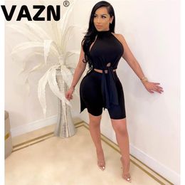 VAZN Hot Elegant 2020 Hartle Sleeveless Short Pant 2 Piece Set Tracksuit Casual Solid Sport Female Street Wind Sets X0428