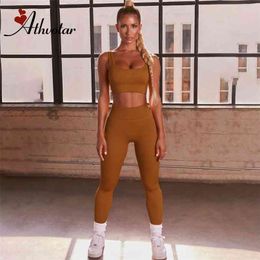 ATHVOTAR Yoga Set Seamless Fitness Suits Solid Sport Bra and Workout Leggings Running Femme Quick Dry Activewear 210813