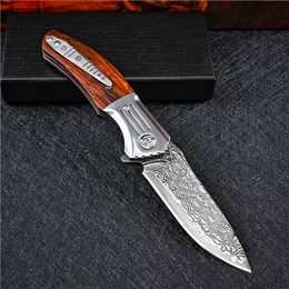 Promotion Flipper Folding Knife VG10 Damascus Steel Drop Point Blade Rosewood + Stainless Steels Handle EDC Pocket Knives