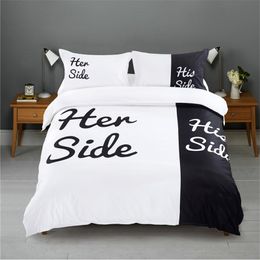 Black&white Her Side His Side bedding sets Queen/King Size double bed 3pcs/4pcs Bed Linen Couples Duvet Cover Set 210319