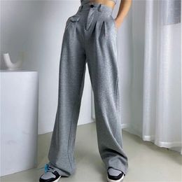 Fake pockets mopping the floor raw edge wide-leg pants spring women's sports loose casual streetwear women 210508