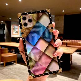 Luxury laser Square Geometric Lattice Phone Cases For iphone 11 12 pro SE XS MAX XR X 6 7 8 Plus Vintage Soft Cover case