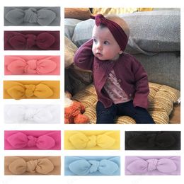 Lovely Bunny Ears Elastic Infant Headband Solid Color Handmade Knotted Baby Girls Hairband Party Decoration Birthday Gifts