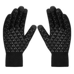 Cycling Gloves Winter Warm Anti Slip Windproof Touchscreen Knitted For Men Women Dark Red 1Pair