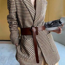 HARLEYFASHIION Casual Temperament Light Ripe Wind Plaid Suit Jacket Women Notched Single Breasted With Sashes Fshion Blazer 211019