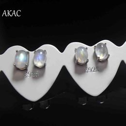 2pairs/set Approx 5*7mm natural rainbow moonstone 925 silver stud earrings 210323